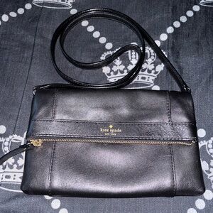 Kate Spade "Julian" Leather Crossbody Bag Black/Gold